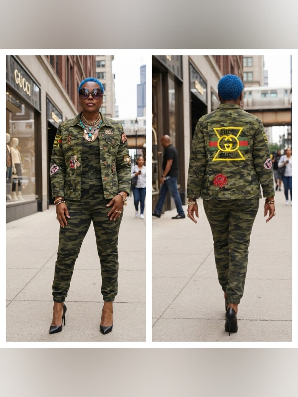 HANDMADE Camouflage Denim Patchwork Jacket